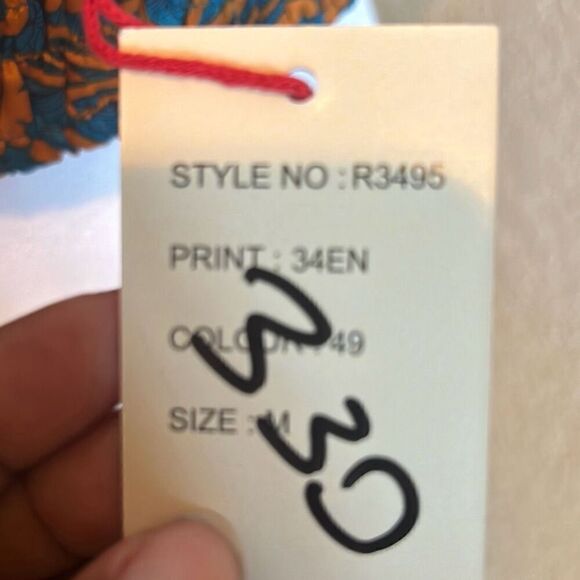 Raga Women's M Smocked Bandeau Tube Top Turquoise Brown Floral Boho Beach New - Picture 6 of 7